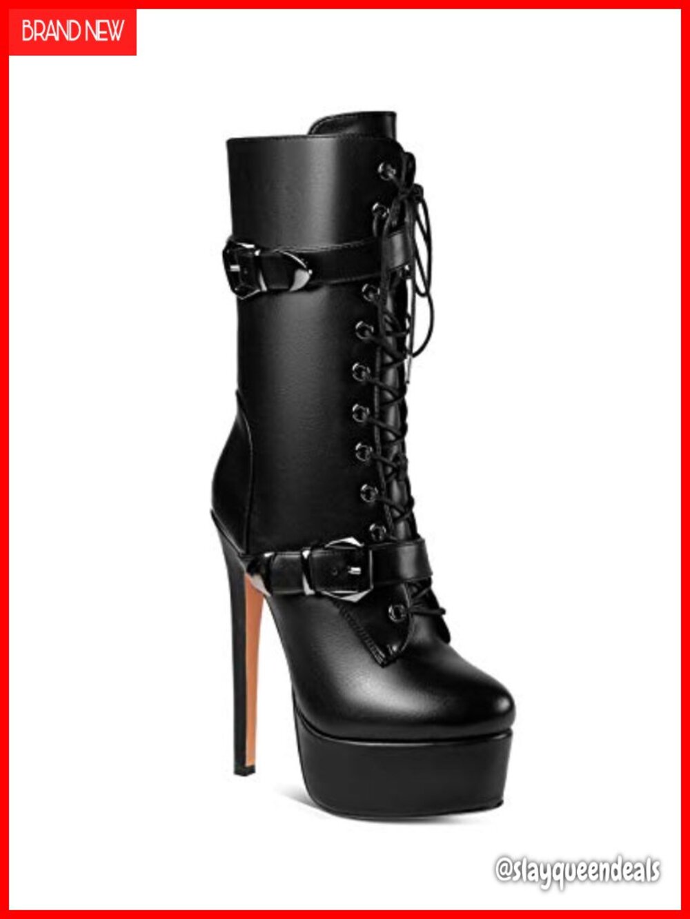 Faux Leather Ultra High Stiletto Heel Platform Lace Up Mid Calf Boots